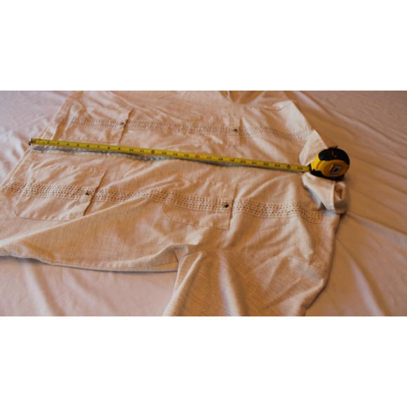 John Blair Mens Polo Shirt Size L Short Sleeve Light Tan 4 Pocket Full Zip Stain - Picture 7 of 9